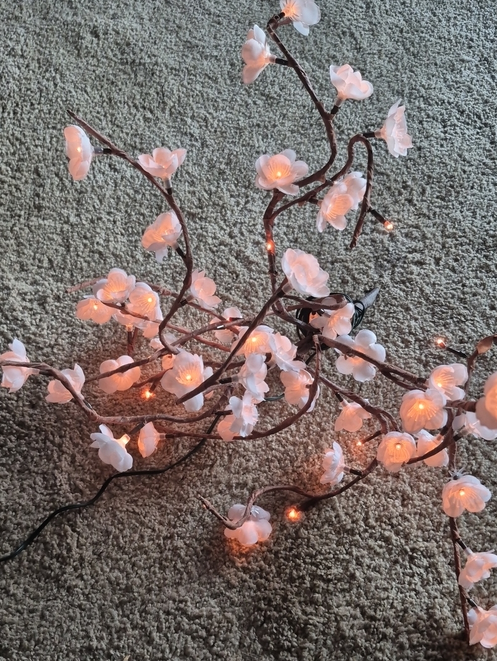 Blush Pink Cherry Blossom LED String Lights – Faux Floral Home Accent